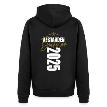 Bachelor 2025 - Unisex Premium Bio Zip Hoodie - Schwarz - Hinten - Nico (187cm)