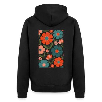 Boho Flora Blumen - Unisex Premium Bio Zip Hoodie - Schwarz - Hinten - Nico (187cm)