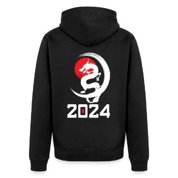 Drache 2024 Chinesisches Neujahr Jahr des Drachen - Unisex Premium Bio Zip Hoodie - Schwarz - Hinten - Nico (187cm)