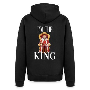 Ich bin der König - Unisex Premium Bio Zip Hoodie - Schwarz - Hinten - Nico (187cm)