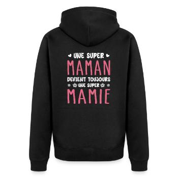 Aus einer Super Mom wird immer eine Super Granny - Unisex Premium Bio Zip Hoodie - Schwarz - Hinten - Nico (187cm)
