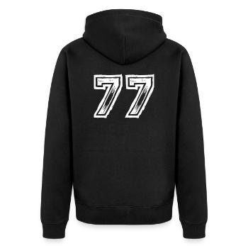 77 Zahl Trikot - Unisex Premium Bio Zip Hoodie - Schwarz - Hinten - Nico (187cm)