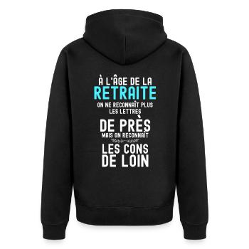 l'age de la retraite humour retraités - Veste à capuche bio Premium Unisexe - noir - Dos - Nico (187cm)