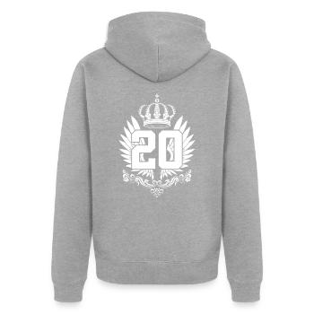 20E ANNIVERSAIRE 20 ANS - Veste à capuche bio Premium Unisexe - gris chiné - Dos - Nico (187cm)