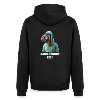 Pferd Ganz dünnes Eis Witzig - Unisex Premium Bio Zip Hoodie - Schwarz - Hinten - Nico (187cm)