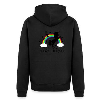Death Metal Einhorn - Unisex Premium Bio Zip Hoodie - Schwarz - Hinten - Nico (187cm)