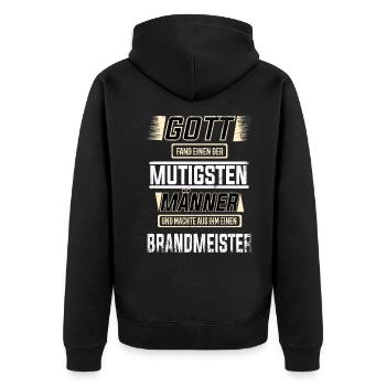 Brandmeister, einer der mutigsten Männer der Welt - Unisex Premium Bio Zip Hoodie - Schwarz - Hinten - Nico (187cm)