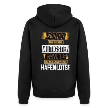 Hafenlotse, einer der mutigsten Männder der Welt - Unisex Premium Bio Zip Hoodie - Schwarz - Hinten - Nico (187cm)