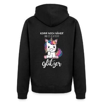 Einhorn Stinkefinger(weiß) - Unisex Premium Bio Zip Hoodie - Schwarz - Hinten - Nico (187cm)