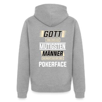 Pokerface die mutigsten Männer der Welt T-Shirt - Unisex Premium Bio Zip Hoodie - Grau meliert - Hinten - Nico (187cm)