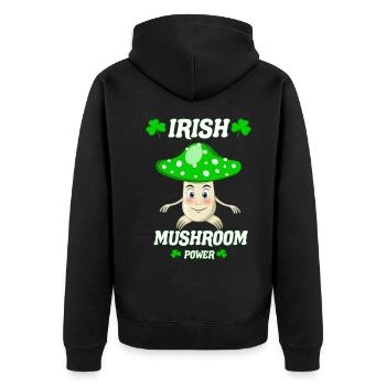 The Irish Power Mushroom, Funny Mushrooms Design - Unisex Premium Organic Zip Hoodie - black - Back - Nico (187cm)
