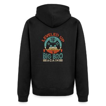 Wieder zum Big Bro aufsteigen - Unisex Premium Bio Zip Hoodie - Schwarz - Hinten - Nico (187cm)
