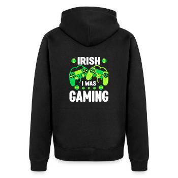 Irish I Was Gaming Video Game Irish Flag - Unisex Premium Organic Zip Hoodie - black - Back - Nico (187cm)
