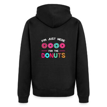 Ich bin nur wegen des Donuts Donut Dough Dough Dough Sweet hier - Unisex Premium Bio Zip Hoodie - Schwarz - Hinten - Nico (187cm)