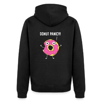 Donut-Donut-Panik Keine Panik Lustige Donuts - Unisex Premium Bio Zip Hoodie - Schwarz - Hinten - Nico (187cm)