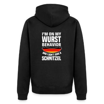 I'm On My Wurst Behavior I Dont Give A Schnitzel - Unisex Premium Organic Zip Hoodie - black - Back - Nico (187cm)