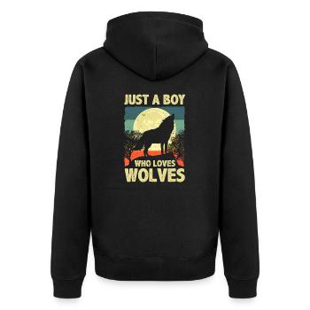 Wolves Design For Men Boys Howling Wolf Lovers - Unisex Premium Organic Zip Hoodie - black - Back - Nico (187cm)