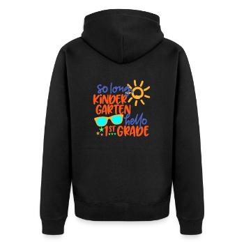 SO LONG KINDERGARTEN HALLO LEHRERIN 1. KLASSE - Unisex Premium Bio Zip Hoodie - Schwarz - Hinten - Nico (187cm)