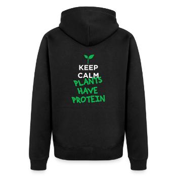 Ruhe bewahren Pflanzen haben Protein vegan - Unisex Premium Bio Zip Hoodie - Schwarz - Hinten - Nico (187cm)