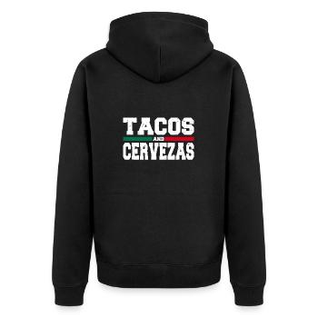 Tacos und Cervezas Lustiges Mexiko Cinco de Mayo - Unisex Premium Bio Zip Hoodie - Schwarz - Hinten - Nico (187cm)