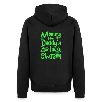 Mommy And Daddy's Kleiner Glücksbringer St. Patrick's - Unisex Premium Bio Zip Hoodie - Schwarz - Hinten - Nico (187cm)