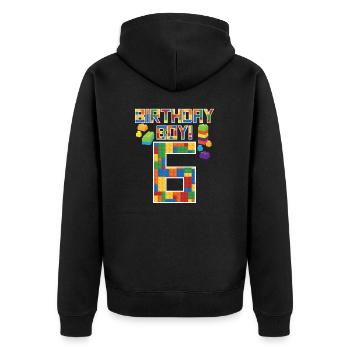 Niedliches Geschenk zum 6. Geburtstag 6 Jahre altes Blockgebäude - Unisex Premium Bio Zip Hoodie - Schwarz - Hinten - Nico (187cm)