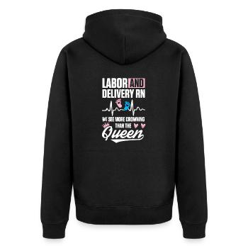 Labor and Delivery Nurse Crowning L&D Nursing - Unisex Premium Organic Zip Hoodie - black - Back - Nico (187cm)