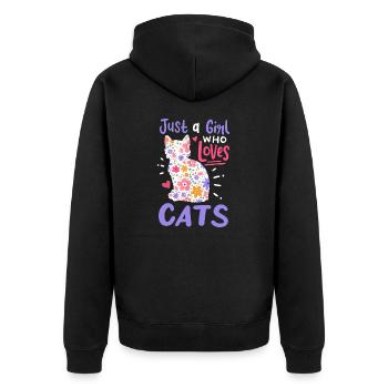 Katze Nur ein Mädchen, das Katzen liebt Geschenk für Katzenliebhaber - Unisex Premium Bio Zip Hoodie - Schwarz - Hinten - Nico (187cm)