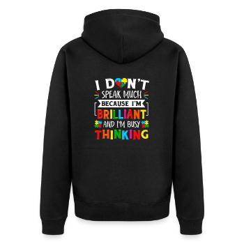 Ich spreche nicht viel Brillanter Autismus Autistische Jungen - Unisex Premium Bio Zip Hoodie - Schwarz - Hinten - Nico (187cm)