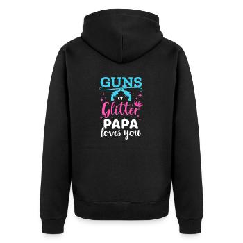 Gender Reveal Guns oder Glitter Papa Matching Baby - Unisex Premium Bio Zip Hoodie - Schwarz - Hinten - Nico (187cm)