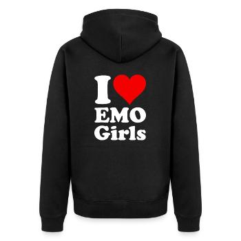 ICH LIEBE HERZ EMO MÄDCHEN - Unisex Premium Bio Zip Hoodie - Schwarz - Hinten - Nico (187cm)