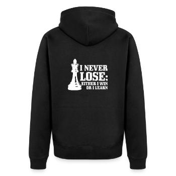Schach Ich verliere nie, entweder ich gewinne oder ich lerne Schach - Unisex Premium Bio Zip Hoodie - Schwarz - Hinten - Nico (187cm)
