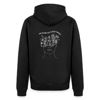 Seien Sie freundlich zu Ihrem Verstand Bewusstsein für psychische Gesundheit - Unisex Premium Bio Zip Hoodie - Schwarz - Hinten - Nico (187cm)