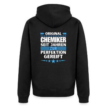 Zur Perfektion gereifter Chemiker - Unisex Premium Bio Zip Hoodie - Schwarz - Hinten - Nico (187cm)