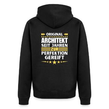 Architect matured to perfection - Unisex Premium Organic Zip Hoodie - black - Back - Nico (187cm)