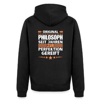 Philosopher matured to perfection - Unisex Premium Organic Zip Hoodie - black - Back - Nico (187cm)