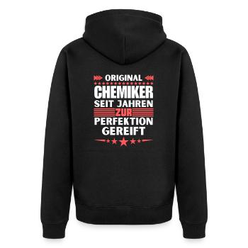 Zur Perfektion gereifter Chemiker - Unisex Premium Bio Zip Hoodie - Schwarz - Hinten - Nico (187cm)
