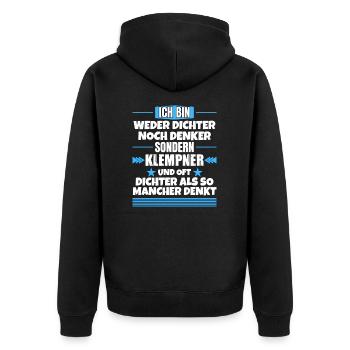 Weder Dichter noch Denker, sondern Klempner - Unisex Premium Bio Zip Hoodie - Schwarz - Hinten - Nico (187cm)