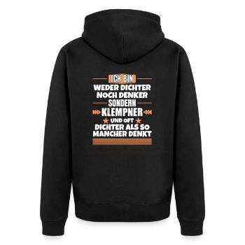 Weder Dichter noch Denker, sondern Klempner - Unisex Premium Bio Zip Hoodie - Schwarz - Hinten - Nico (187cm)