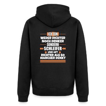 Neither poet nor thinker, but grinder - Unisex Premium Organic Zip Hoodie - black - Back - Nico (187cm)