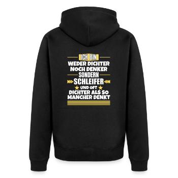Neither poet nor thinker, but grinder - Unisex Premium Organic Zip Hoodie - black - Back - Nico (187cm)