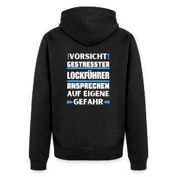 Don't talk to stressed decoy leaders! - Unisex Premium Organic Zip Hoodie - black - Back - Nico (187cm)