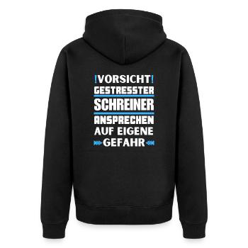 Gestresster Schreiner nicht ansprechen! - Unisex Premium Bio Zip Hoodie - Schwarz - Hinten - Nico (187cm)