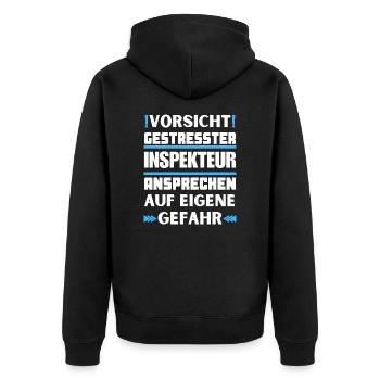 Don't talk to a stressed inspector! - Unisex Premium Organic Zip Hoodie - black - Back - Nico (187cm)