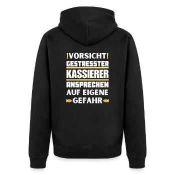 Gestresster Kassierer nicht ansprechen! - Unisex Premium Bio Zip Hoodie - Schwarz - Hinten - Nico (187cm)