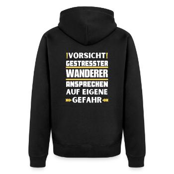 Gestresster Wanderer nicht ansprechen! - Unisex Premium Bio Zip Hoodie - Schwarz - Hinten - Nico (187cm)