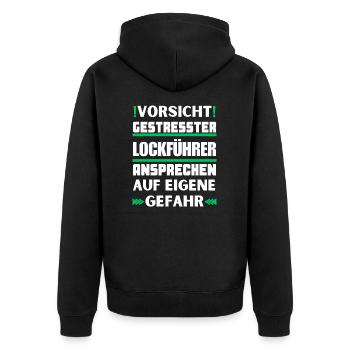 Don't talk to stressed decoy leaders! - Unisex Premium Organic Zip Hoodie - black - Back - Nico (187cm)