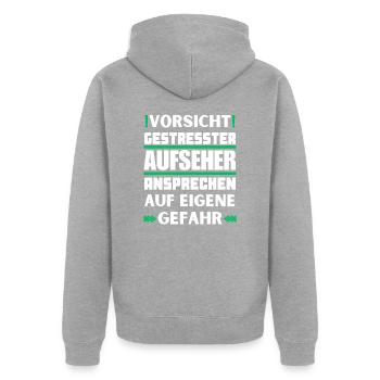 Gestresster Aufseher nicht ansprechen! - Unisex Premium Bio Zip Hoodie - Grau meliert - Hinten - Nico (187cm)