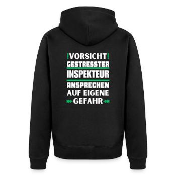 Gestresster Inspekteur nicht ansprechen! - Unisex Premium Bio Zip Hoodie - Schwarz - Hinten - Nico (187cm)