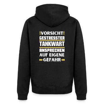 Gestresster Tankwart nicht ansprechen! - Unisex Premium Bio Zip Hoodie - Schwarz - Hinten - Nico (187cm)